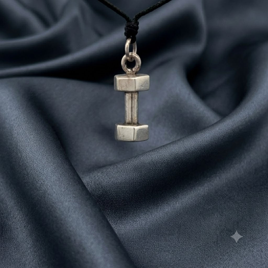 Mini Dumbbell Necklace Sterling Silver Brass Charm Necklace Pendant Jewelry