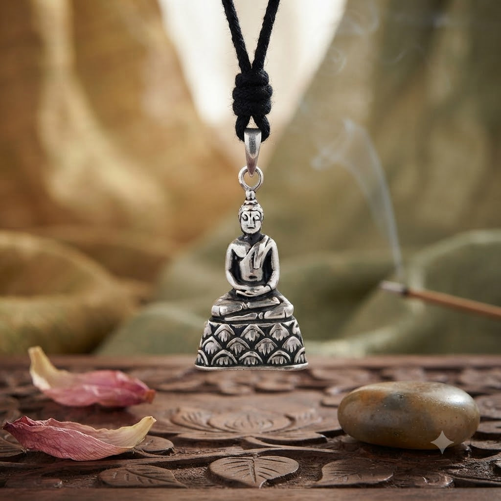 Buddha Meditation 92.5 Sterling Silver Gold Brass Necklace Pendant Jewelry