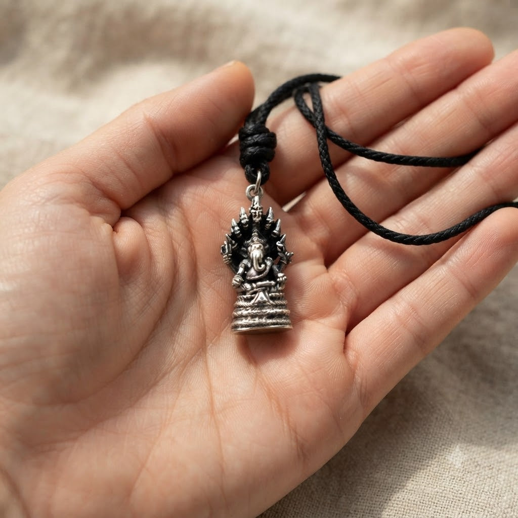 Ganesh Hindu Elephant God 92.5 Sterling Silver Brass Charm Necklace Pendant Jewelry