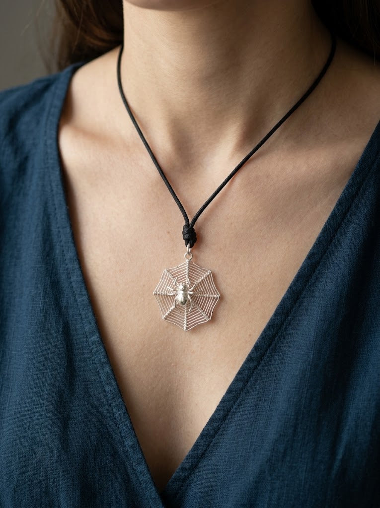 Filigree Spider In Web 92.5 Sterling Silver Charm Pendant Jewelry