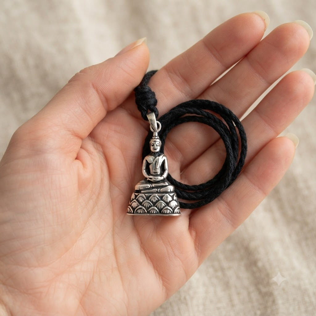 Buddha Meditation 92.5 Sterling Silver Gold Brass Necklace Pendant Jewelry