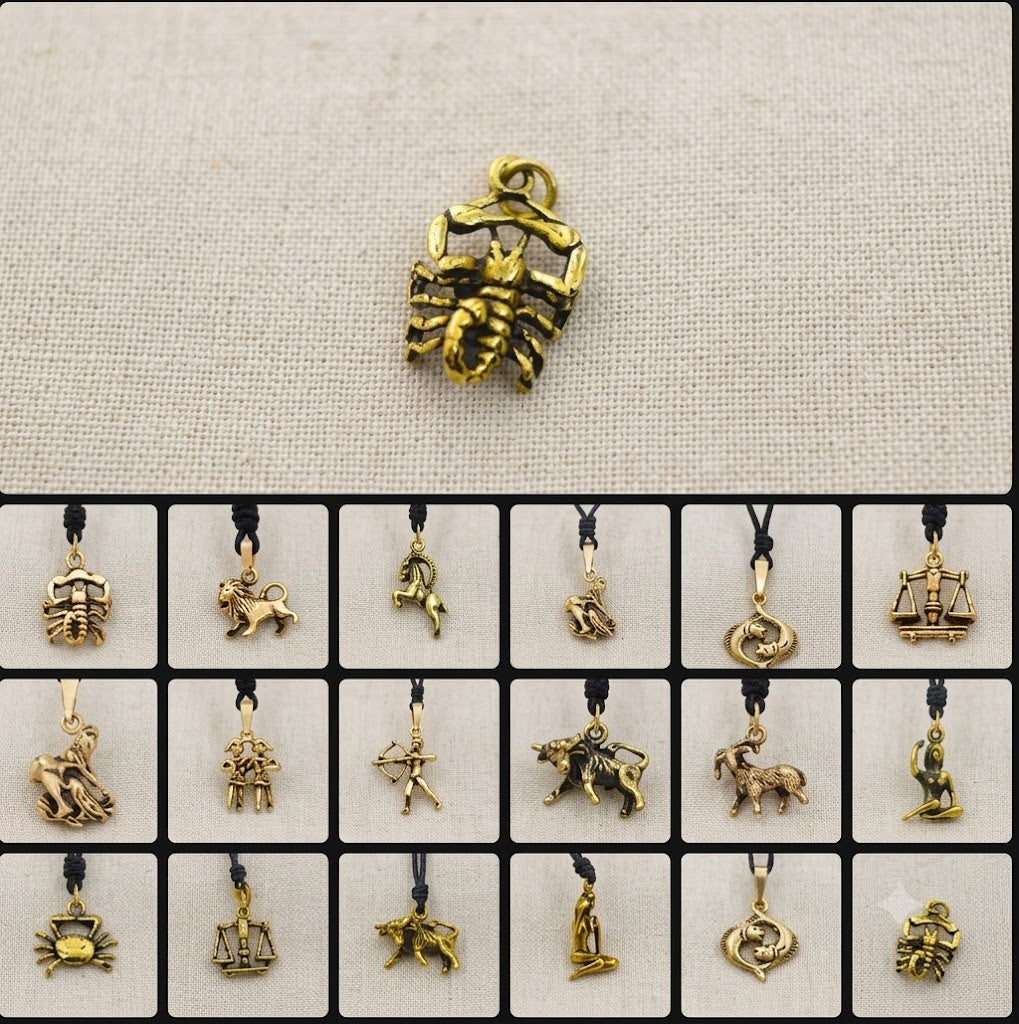 Astrology Gold Brass 92.5 Sterling Silver Charm Necklace Pendant Horoscope Zodiac
