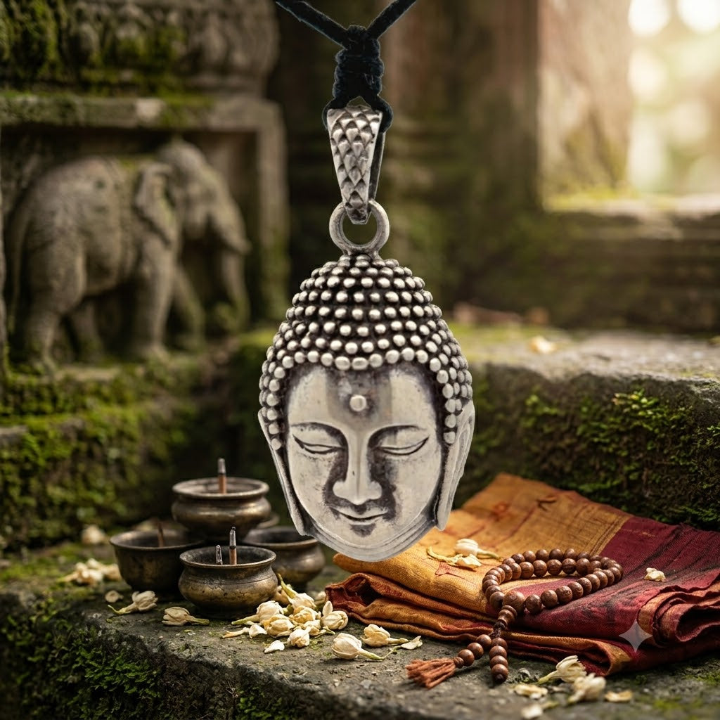 New Buddha Head 92.5 Sterling Silver Gold Brass Charm Necklace Pendant Jewelry