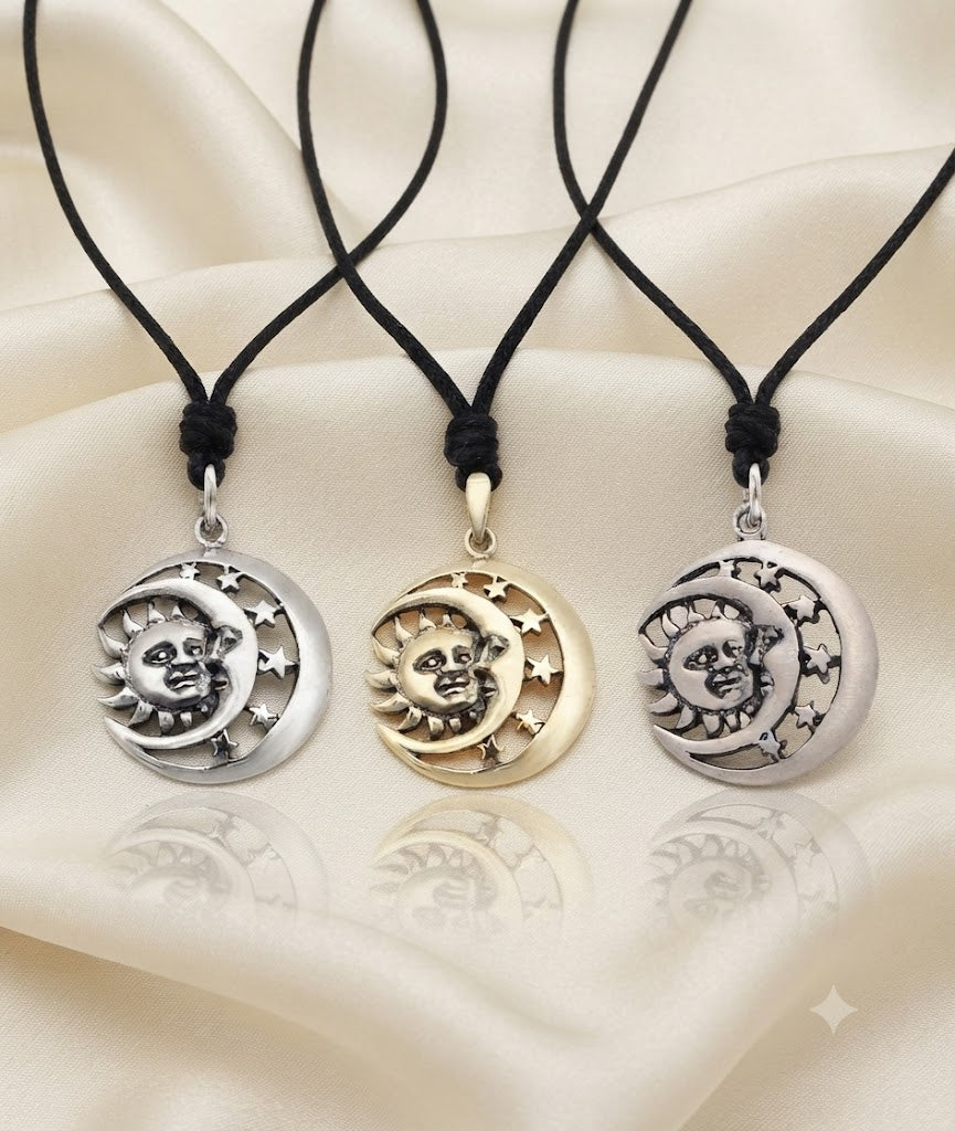 Sun Moon Ying Yang 92.5 Sterling Silver Pewter Brass Charm Necklace Pendant Jewelry