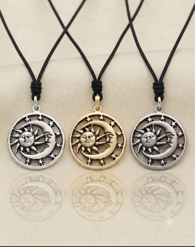 Sun Moon Ying Yang 92.5 Sterling Silver Pewter Brass Charm Necklace Pendant Jewelry
