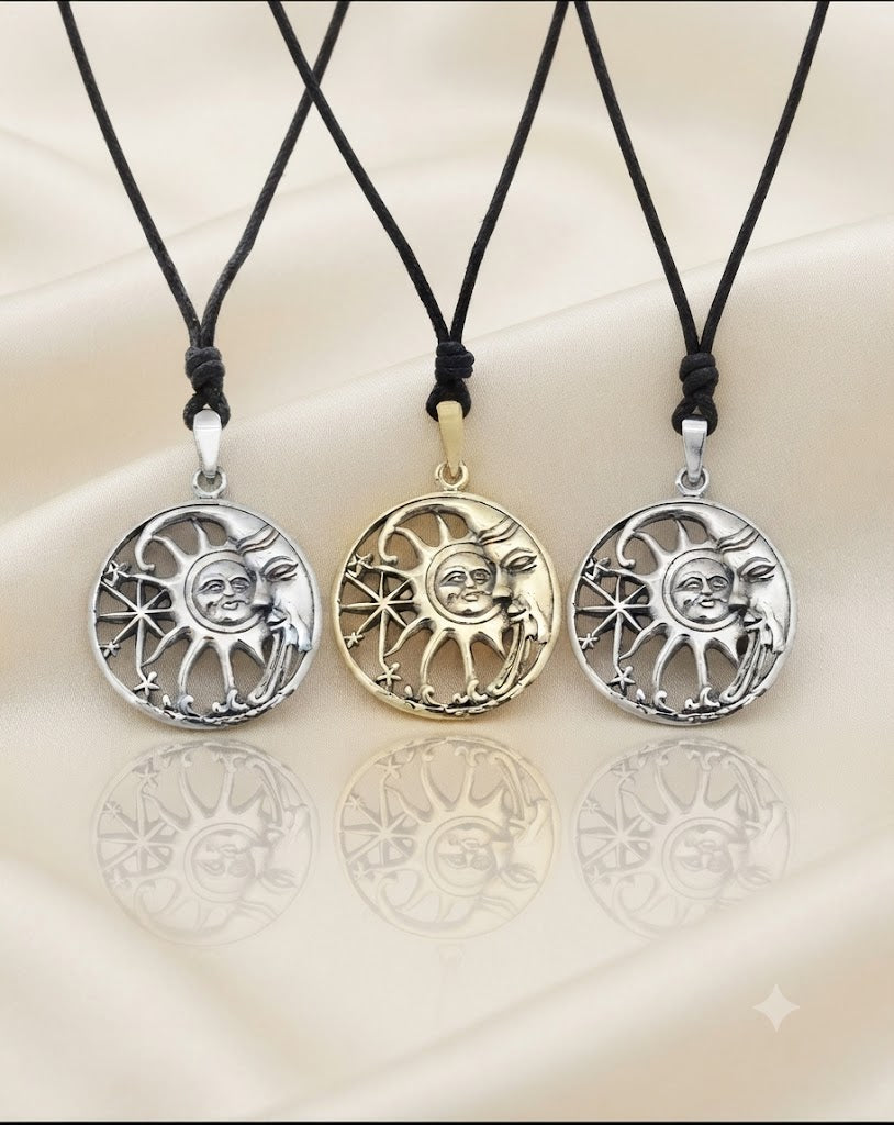 Sun Moon Ying Yang 92.5 Sterling Silver Pewter Brass Charm Necklace Pendant Jewelry