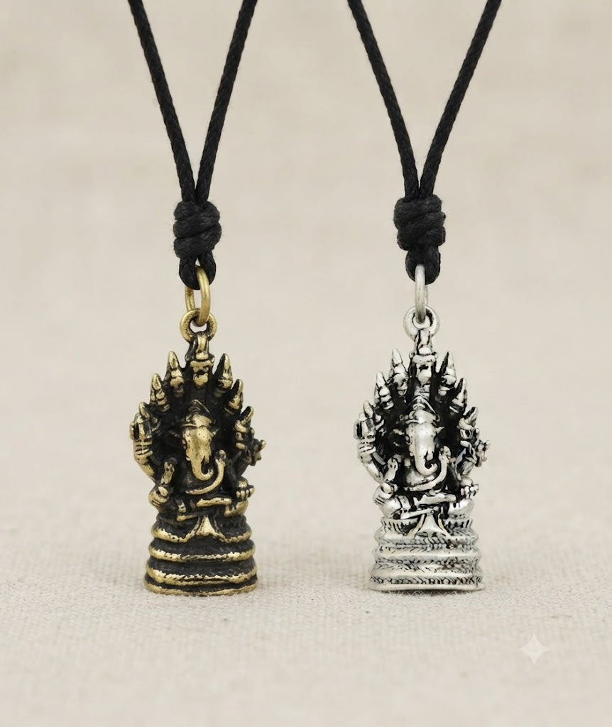 Ganesh Hindu Elephant God 92.5 Sterling Silver Brass Charm Necklace Pendant Jewelry