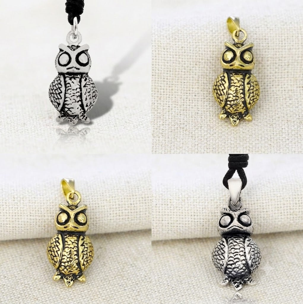 Unique Owl Bird Handmade 92.5 Sterling Silver Brass Pewter Necklace Pendant Jewelry