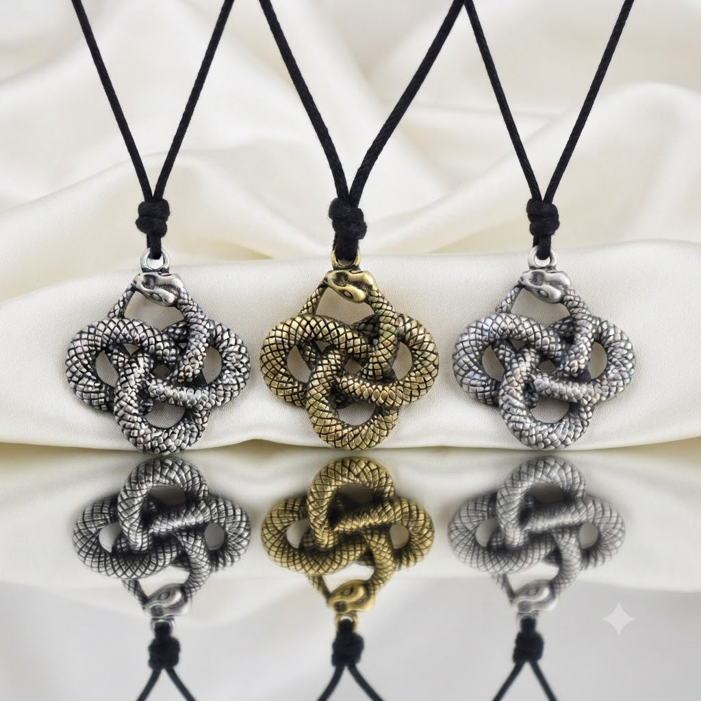 Ouroboros Snake Lying 92.5 Sterling Silver Pewter Brass Charm Necklace Pendant Jewelry