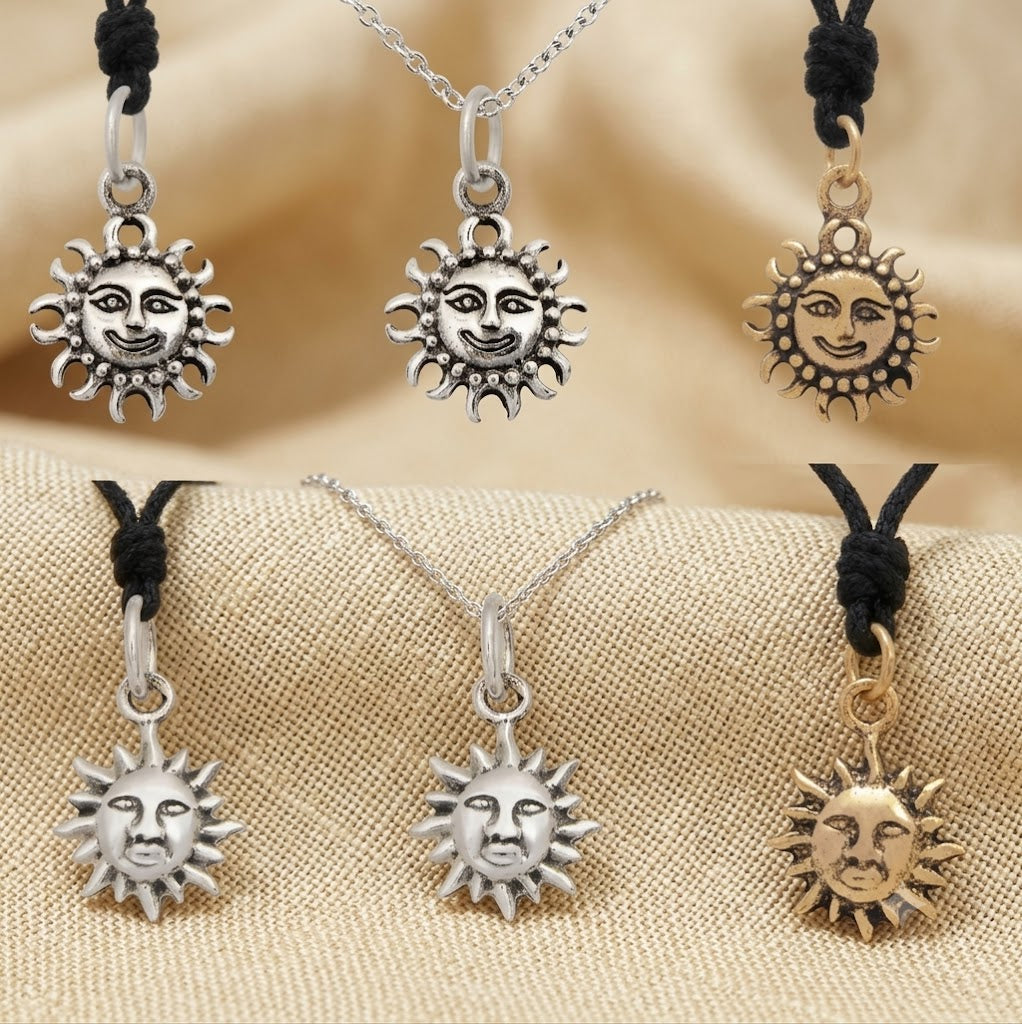 Mini Sun 92.5 Sterling Silver Gold Brass Charm Necklace Pendant Jewelry