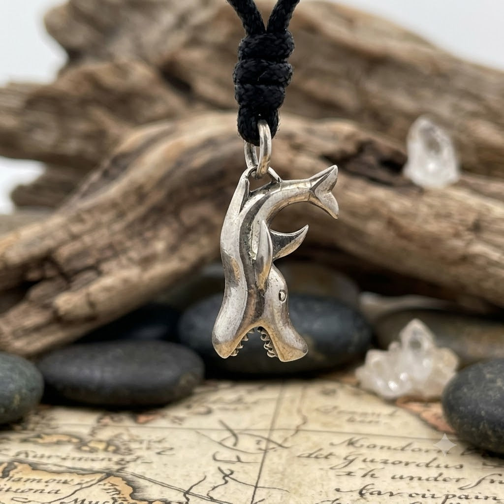 Scary Shark 92.5 Sterling Silver Pewter Charm Necklace Pendant Jewelry