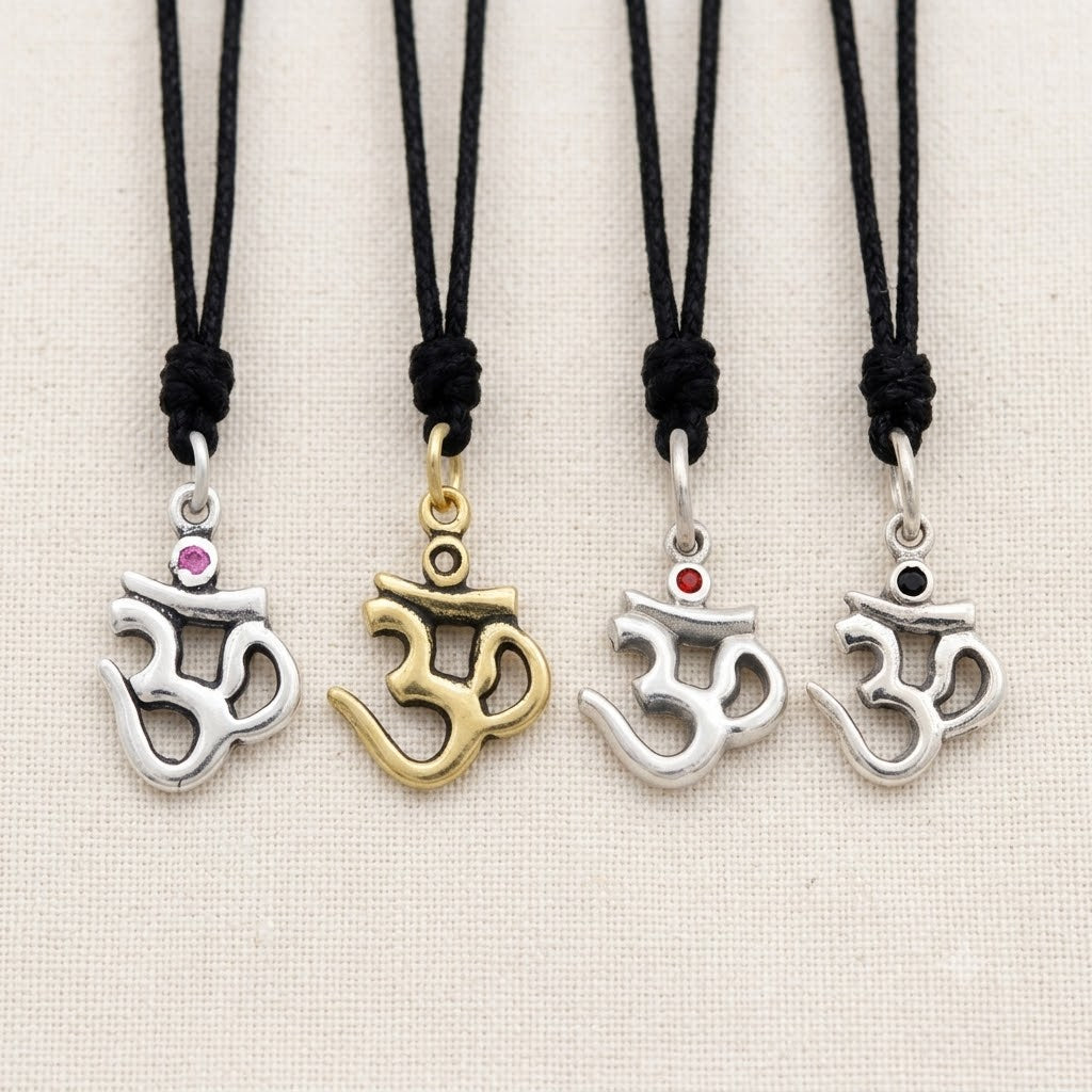 Hindu Aum Om Ohm 92.5 Sterling Silver Pewter Brass Charm Necklace Pendant Jewelry