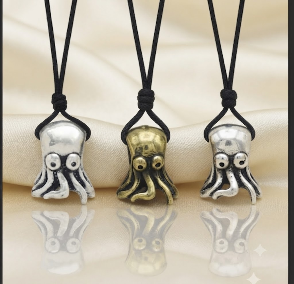 Cute Octopus 92.5 Sterling Silver Pewter Brass Charm Necklace Pendant Jewelry