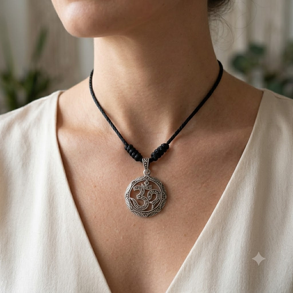 Ohm Aum Om Handcrafted Silver Pewter Brass Charm Necklace Pendant Jewelry
