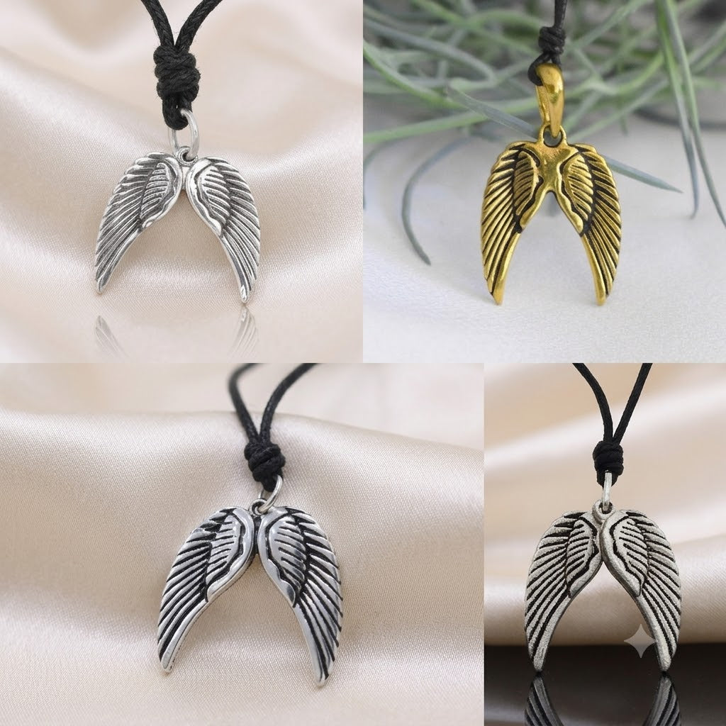 Pair Angel Wings 92.5 Sterling Silver Pewter Brass Necklace Pendant Jewelry