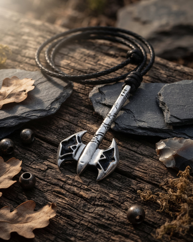 New Battle Axe Silver Pewter Charm Necklace Pendant Jewelry