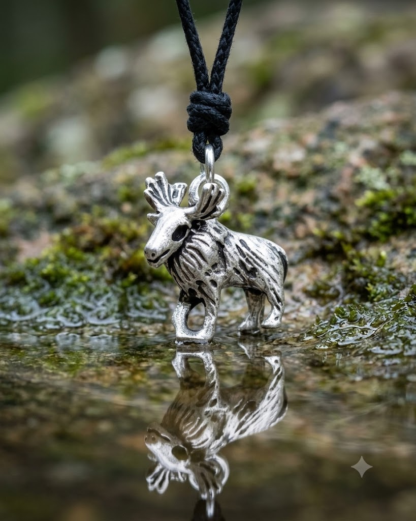 Reindeer Moose Silver Pewter Charm Necklace Pendant Jewelry With Cotton Cord