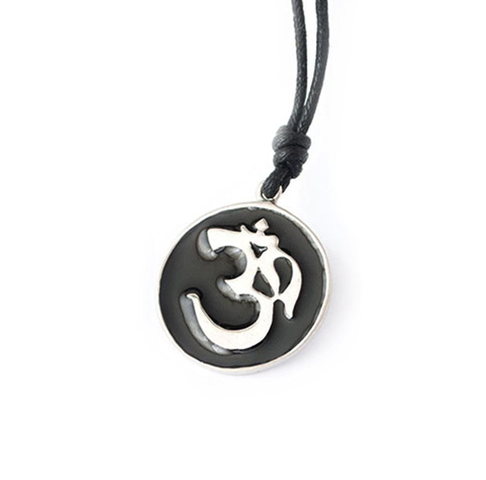 Fashionable Om Ohm Silver Pewter Charm Necklace Pendant Jewelry With Cotton Cord
