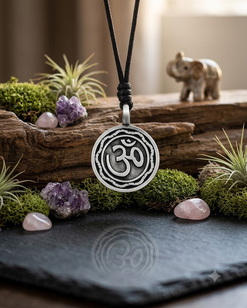 Fashionable Om Ohm Silver Pewter Charm Necklace Pendant Jewelry With Cotton Cord