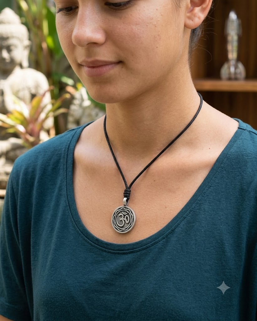 Fashionable Om Ohm Silver Pewter Charm Necklace Pendant Jewelry With Cotton Cord