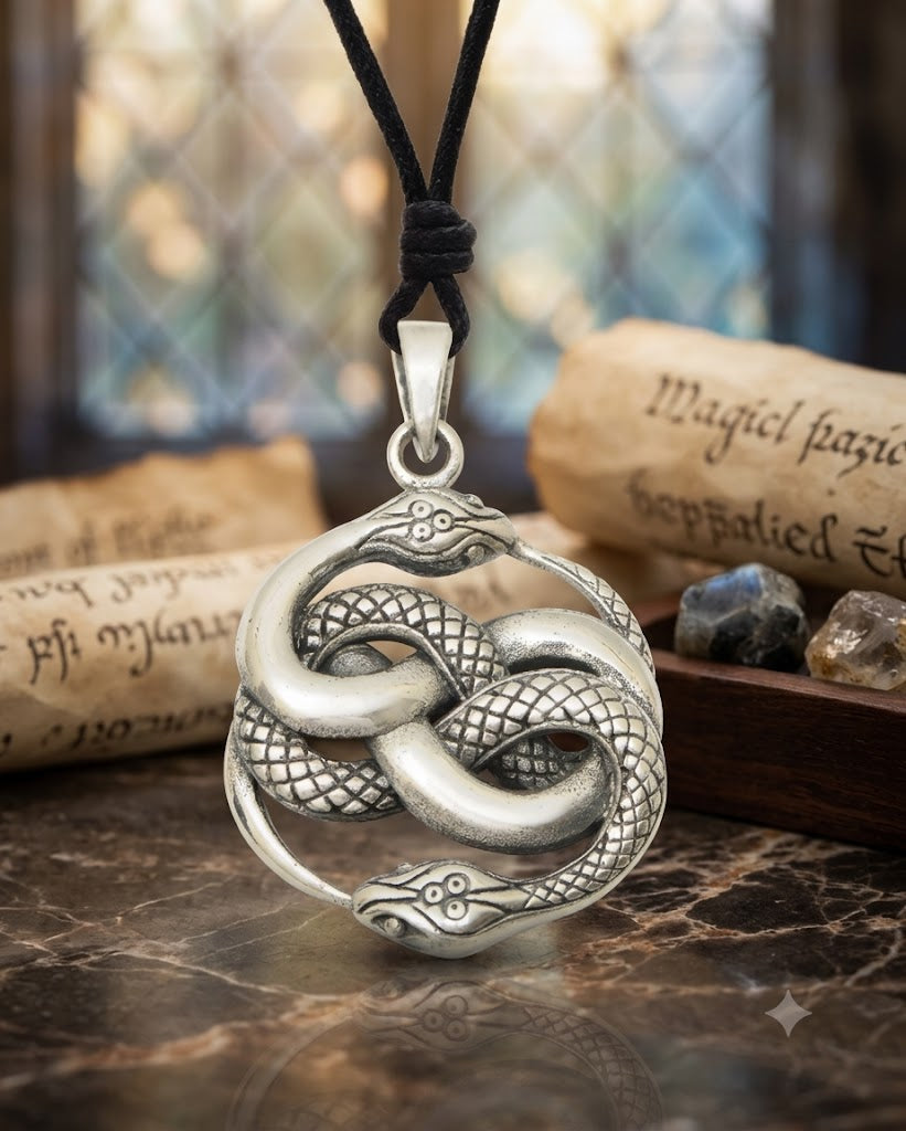 Ouroboros Snake 92.5 Sterling Silver Pewter Brass Charm Necklace Pendant Jewelry
