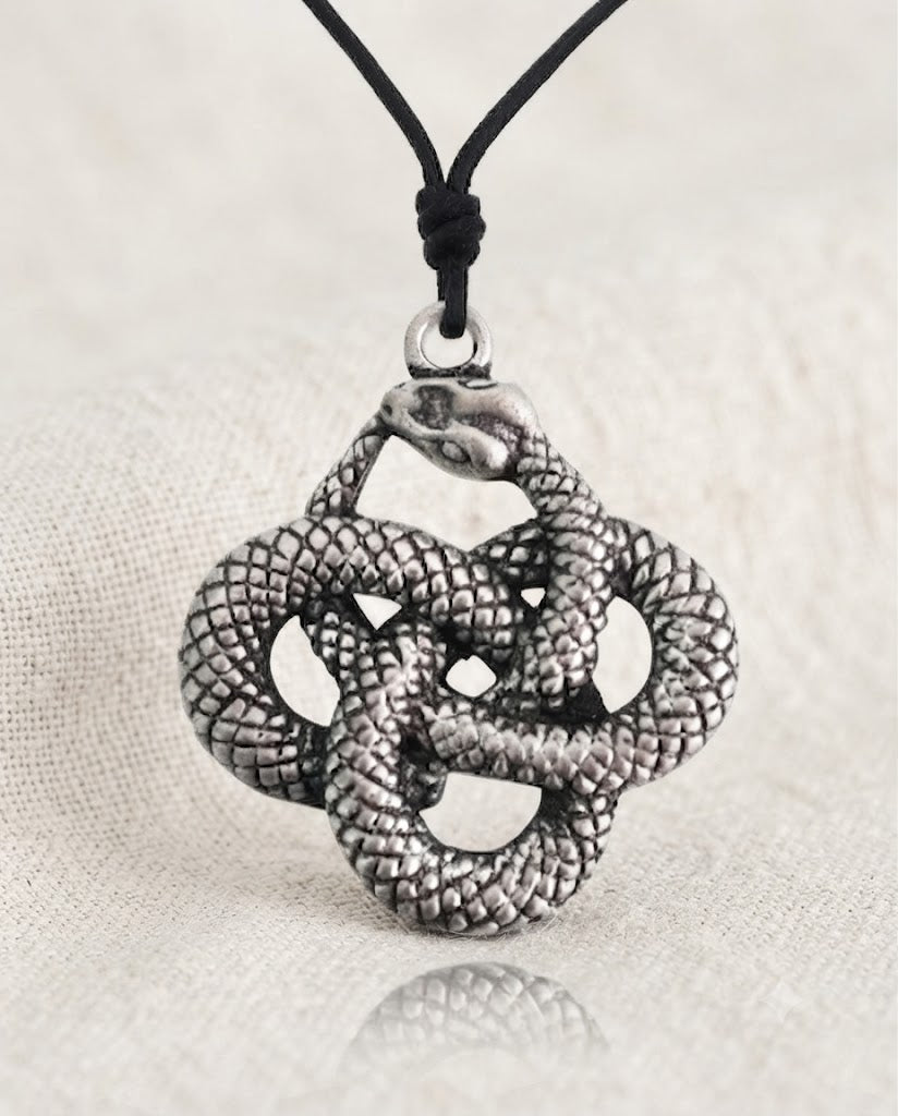 Ouroboros Snake Lying 92.5 Sterling Silver Pewter Brass Charm Necklace Pendant Jewelry