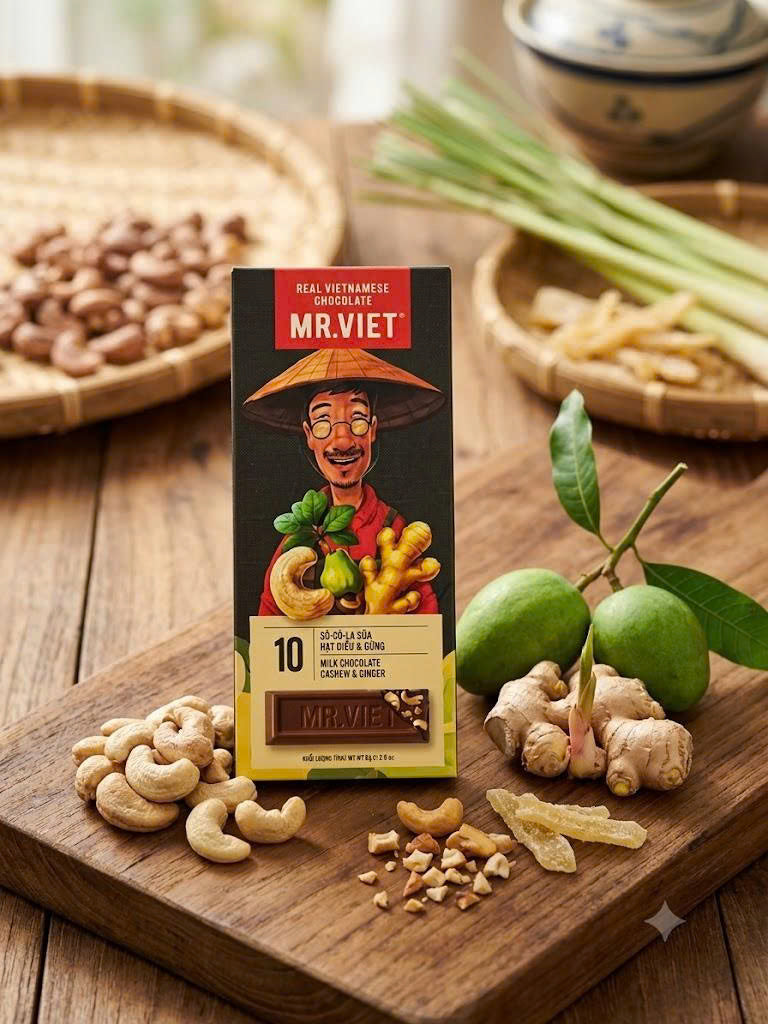 Mr. Viet Chocolate Bars With Variety Flavors from Vietnam: Dark, Matcha, Durian, Mango & Coconut