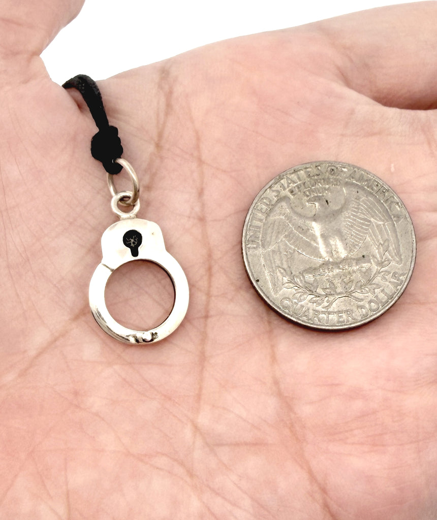 Handcuff Charm Pendant 925 Sterling Silver/Pewter With Adjustable Cotton Cord Necklace - Bondage Style Jewelry