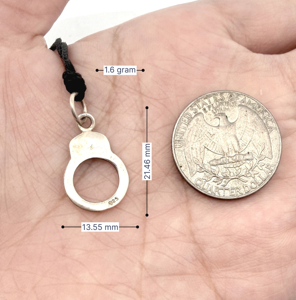 Handcuff Charm Pendant 925 Sterling Silver/Pewter With Adjustable Cotton Cord Necklace - Bondage Style Jewelry