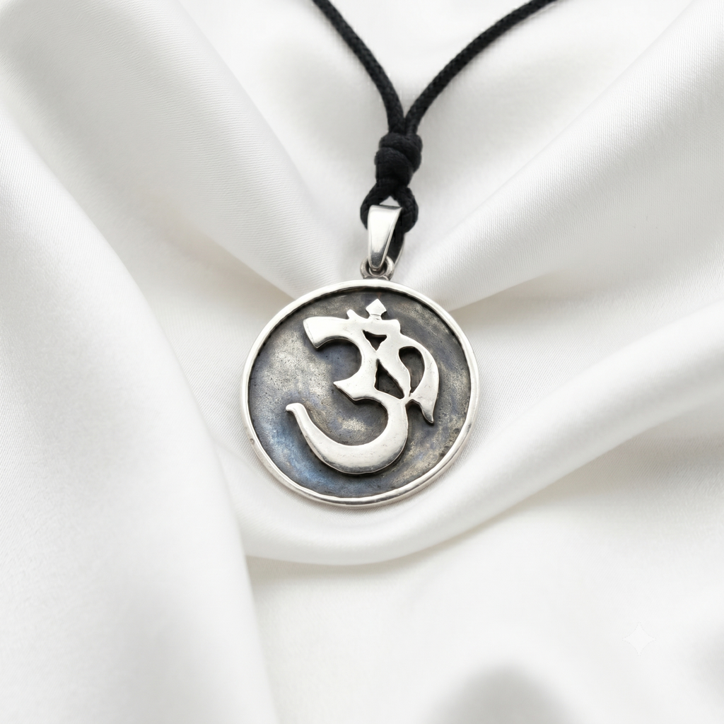 Fashionable Om Ohm Silver Pewter Charm Necklace Pendant Jewelry With Cotton Cord