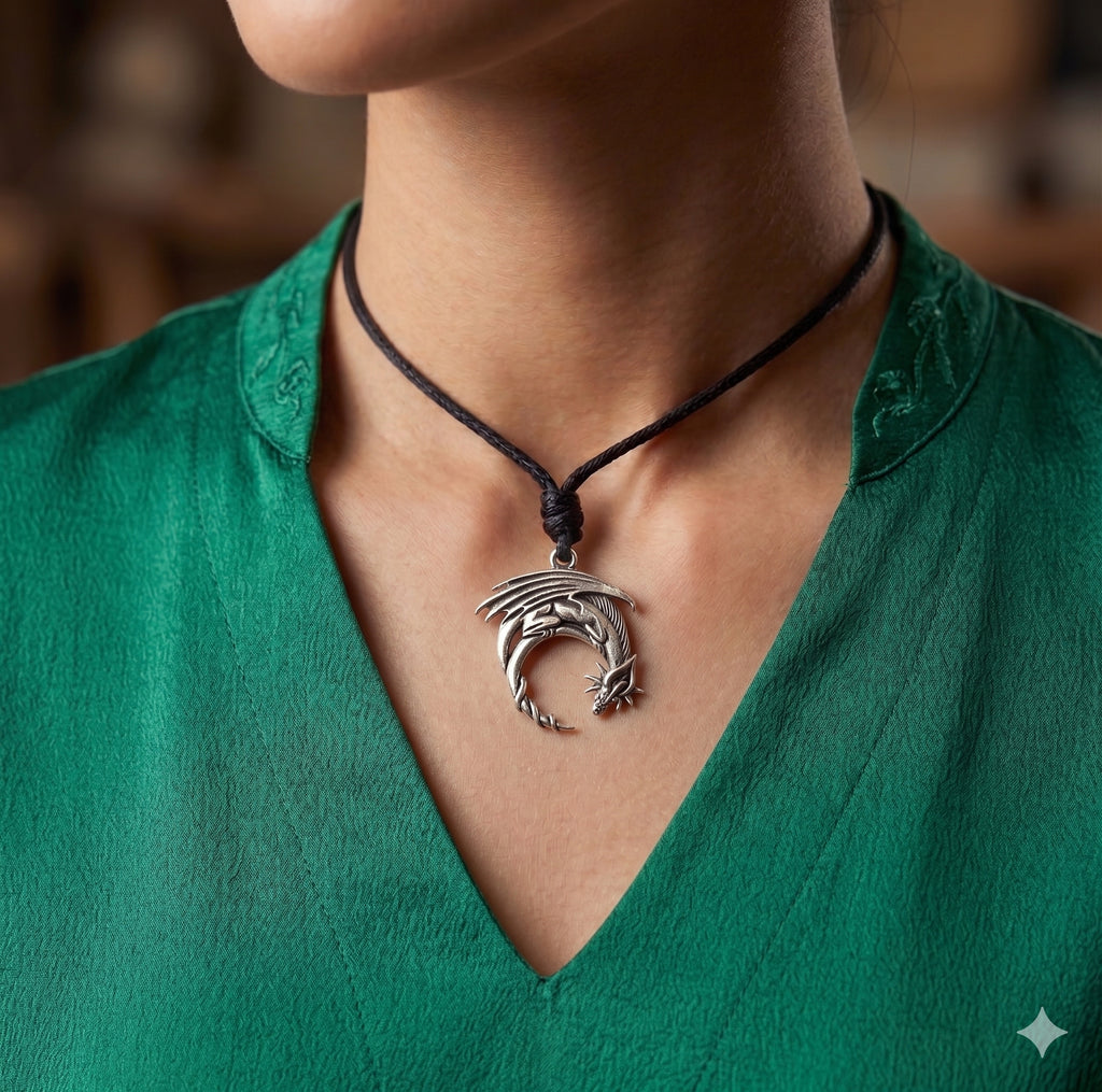 Sleeping Dragon Moon Silver Pewter Gold Brass Necklace Pendant Jewelry