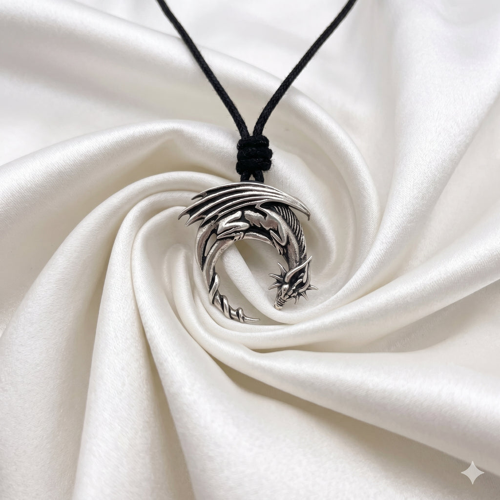 Sleeping Dragon Moon Silver Pewter Gold Brass Necklace Pendant Jewelry