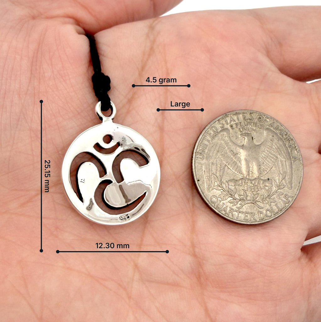 Large & Small Hindu Om Ohm 92.5 Sterling Silver Pewter Necklace Pendant Jewelry