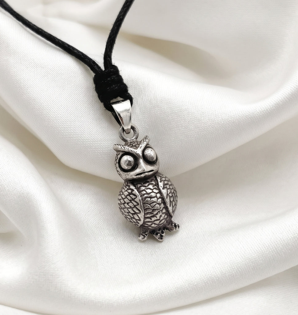 Unique Owl Bird Handmade 92.5 Sterling Silver Brass Pewter Necklace Pendant Jewelry
