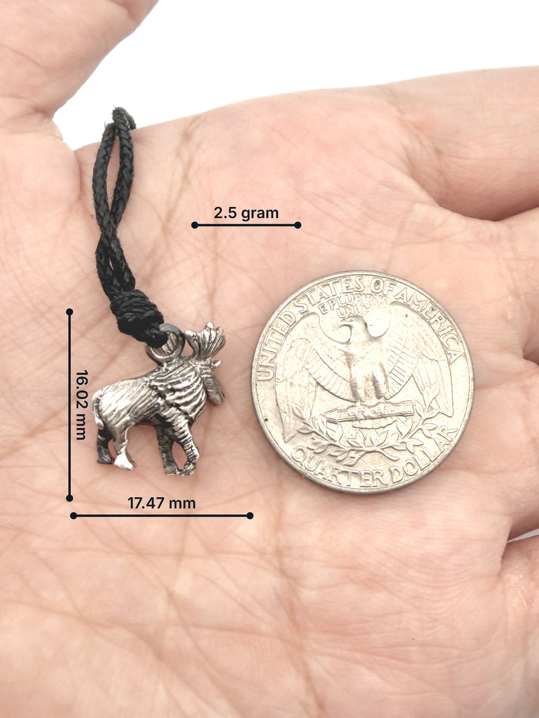 Reindeer Moose Silver Pewter Charm Necklace Pendant Jewelry With Cotton Cord