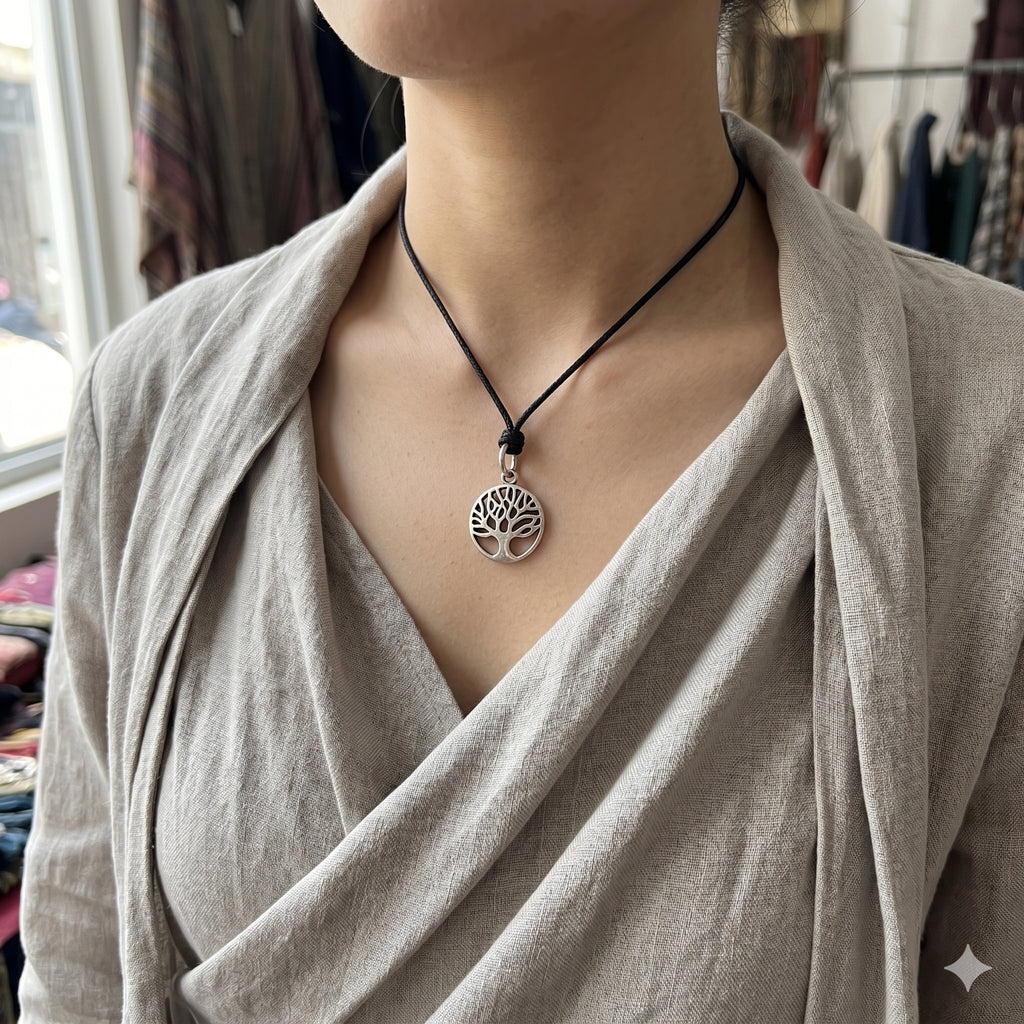 Tree of Life 92.5 Sterling Silver Gold Brass Charm Necklace Pendant Necklace Jewelry