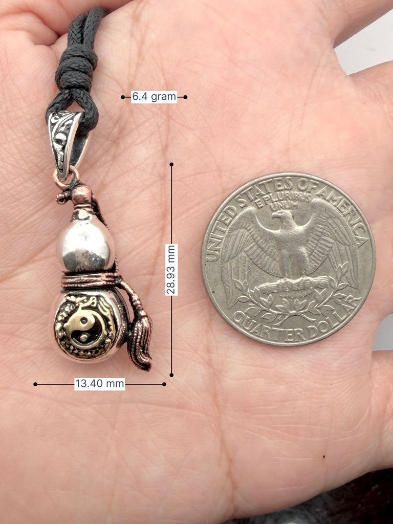 Japanese Dragon Calabash Yin Yang Silver Pendan Necklace Pendant Jewelry