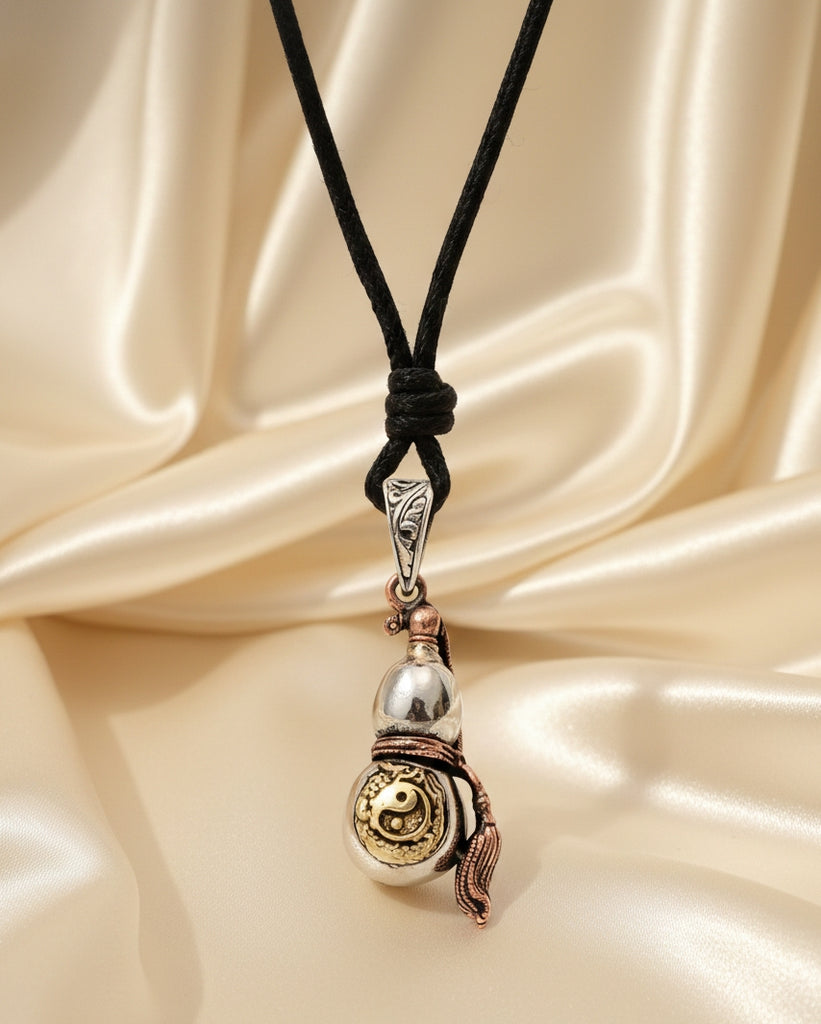 Japanese Dragon Calabash Yin Yang Silver Pendan Necklace Pendant Jewelry