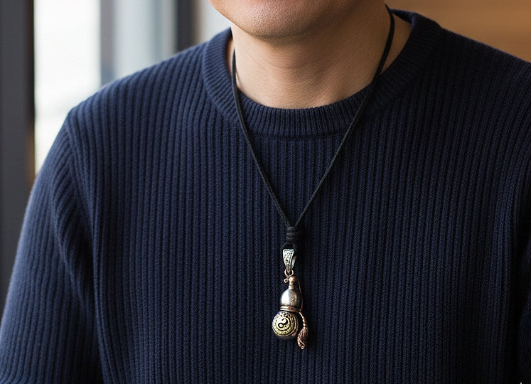 Japanese Dragon Calabash Yin Yang Silver Pendan Necklace Pendant Jewelry