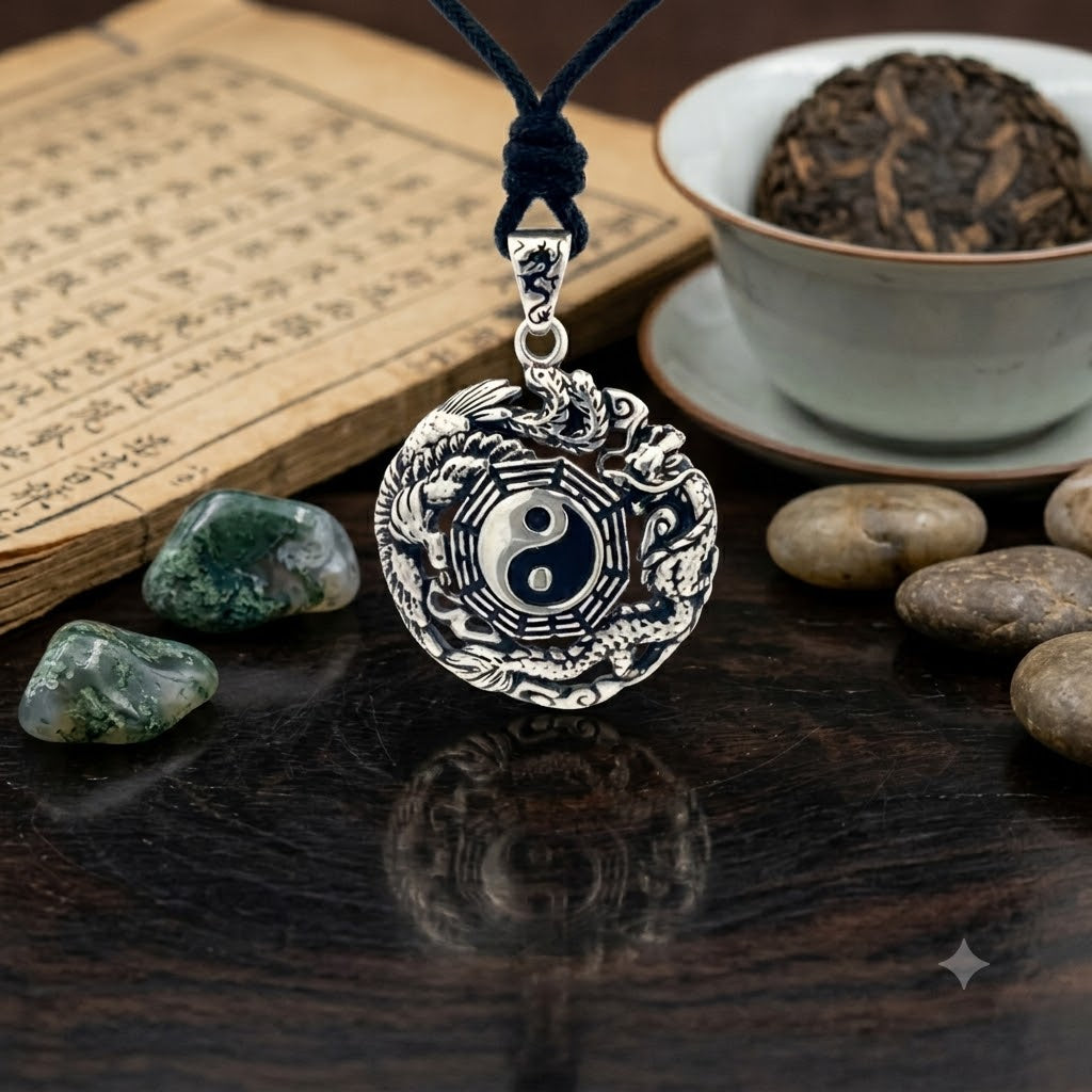 Phoenix Dragon Yin Yang 92.5 Sterling Silver Golden Brass Pewter Necklace Pendant