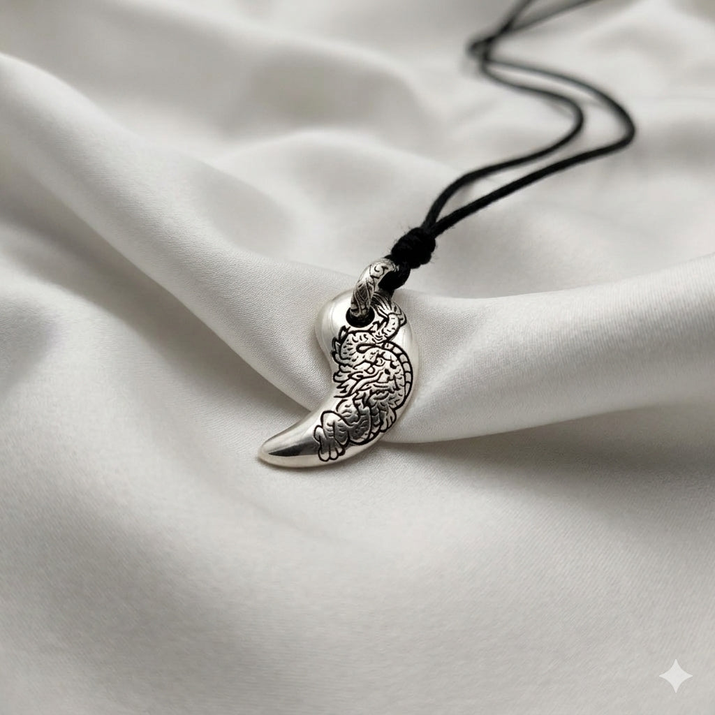 Vintage Dragon Magatama Japanese Yin‑Yang Pendant Necklace – 92.5 Sterling Silver & Gold Brass Jewelry