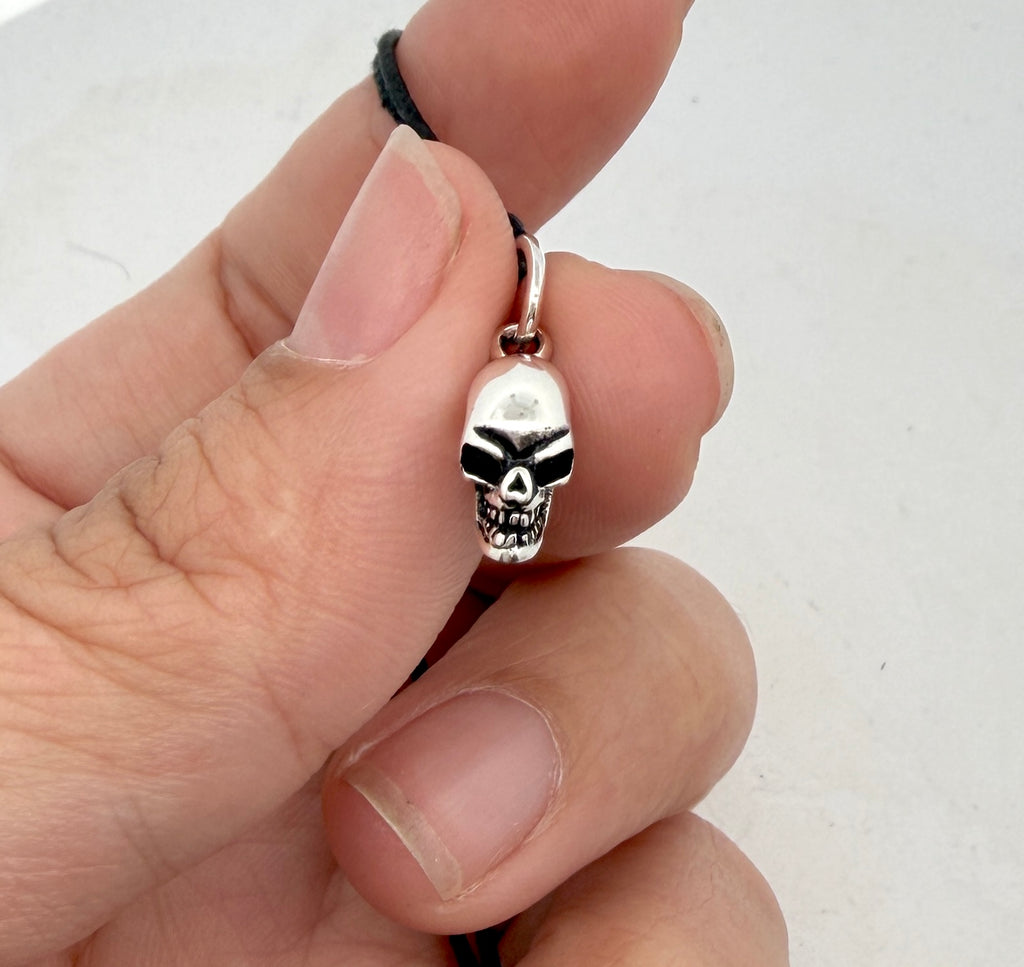 Mini Skull Head 92.5 Sterling Silver Brass Necklace Pendant Jewelry