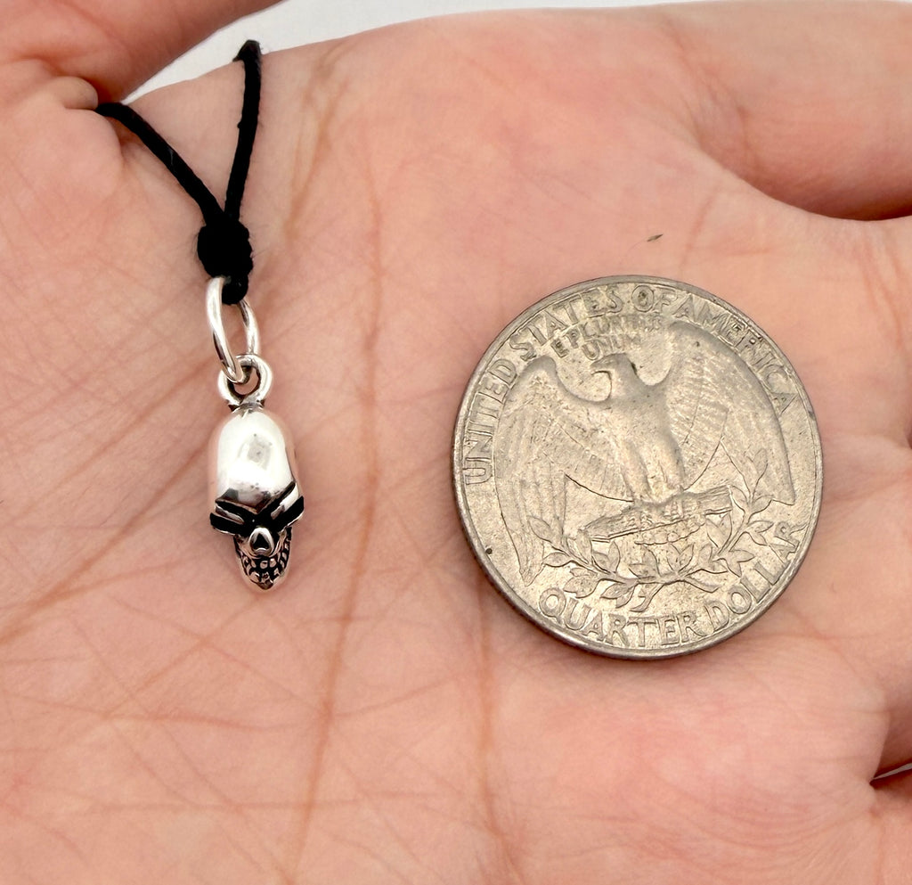 Mini Skull Head 92.5 Sterling Silver Brass Necklace Pendant Jewelry