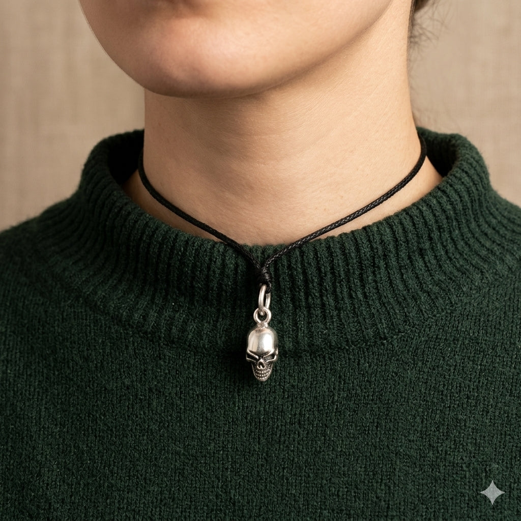 Mini Skull Head 92.5 Sterling Silver Brass Necklace Pendant Jewelry