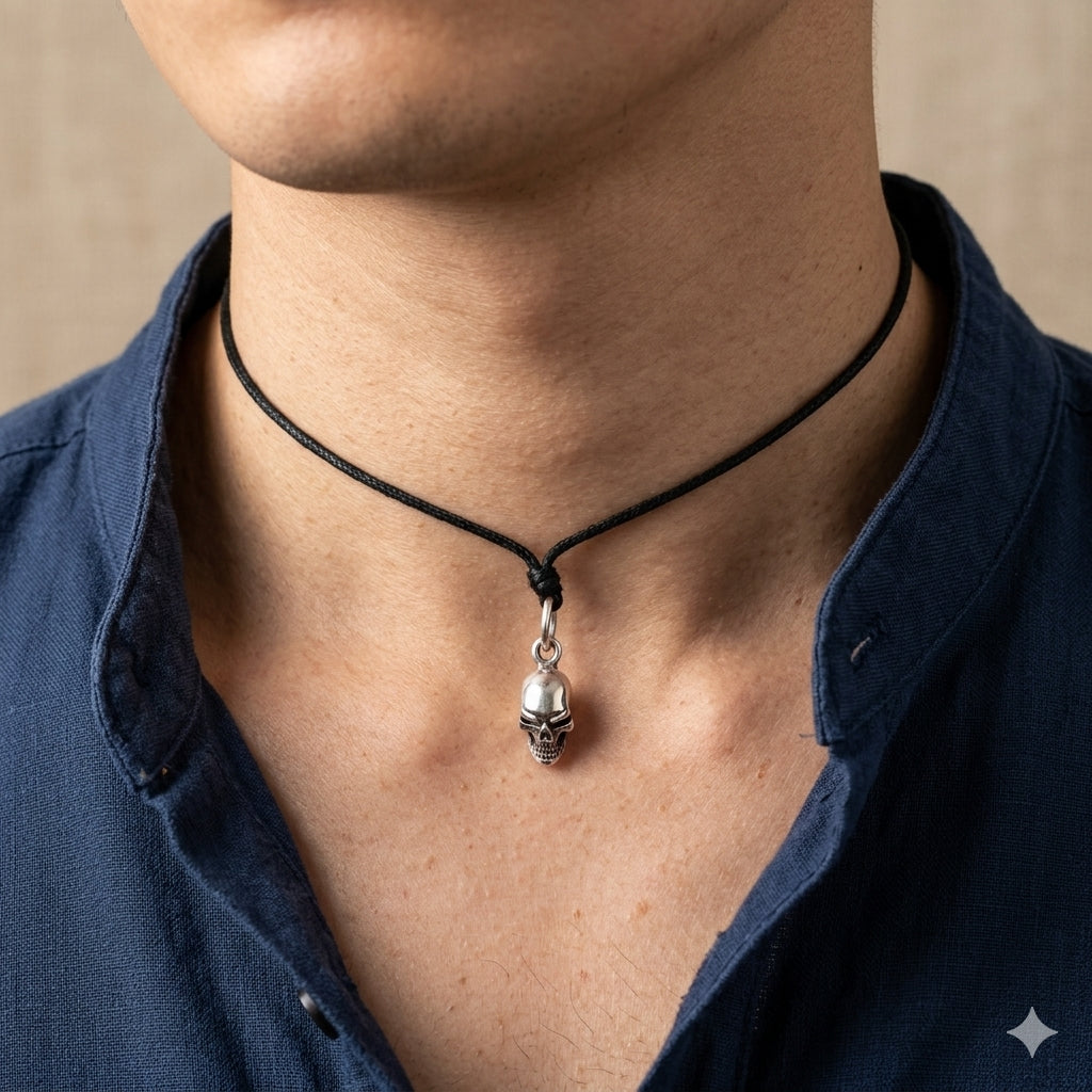 Mini Skull Head 92.5 Sterling Silver Brass Necklace Pendant Jewelry
