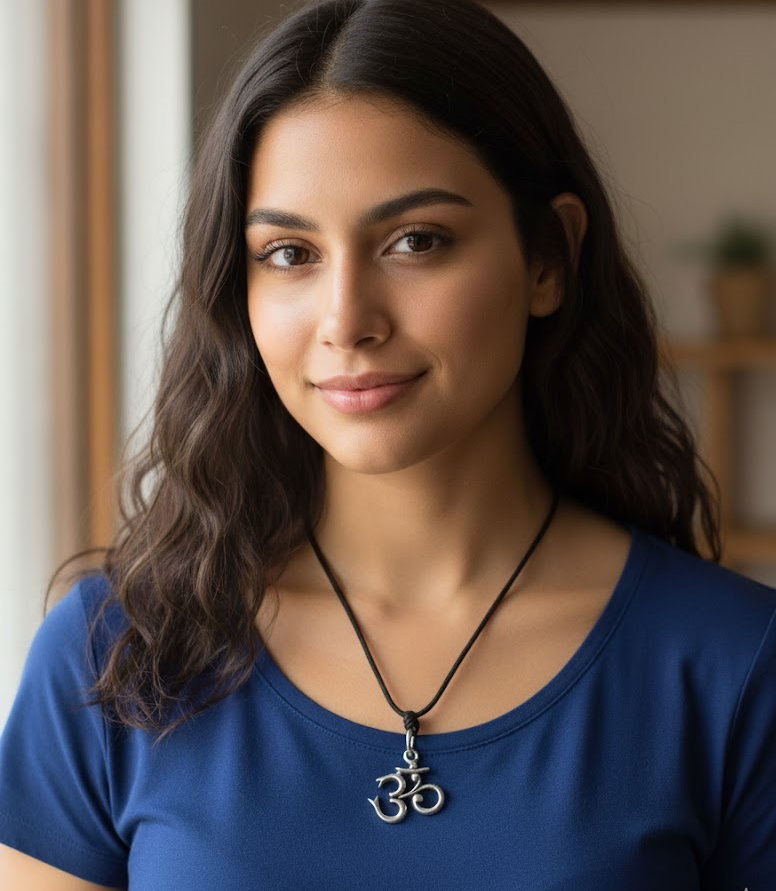 Lovely Hindu Word Om Ohm 92.5 Sterling Silver Pewter Brass Necklace Pendant Jewelry