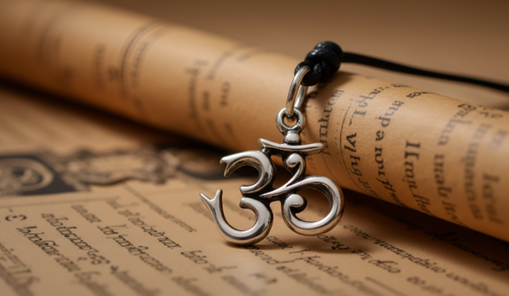 Lovely Hindu Word Om Ohm 92.5 Sterling Silver Pewter Brass Necklace Pendant Jewelry