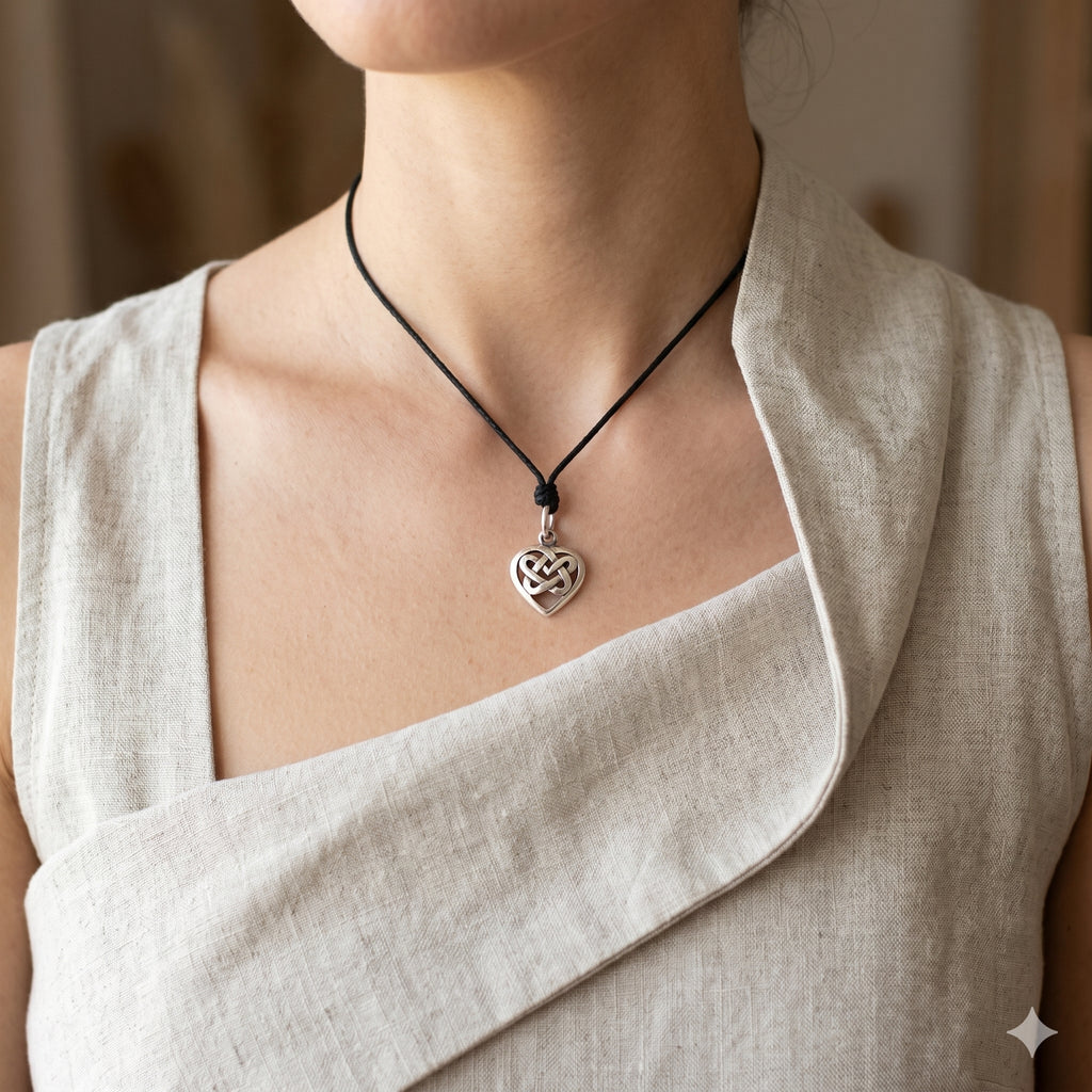 Handmade Celtic Heart Knot Silver Pewter Silver Charm Necklace Pendant Jewelry