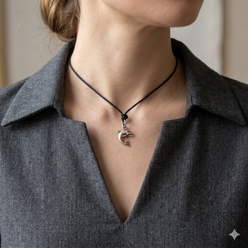 Handmade Lovely Dolphin Silver Pewter Charm Necklace Pendant Jewelry