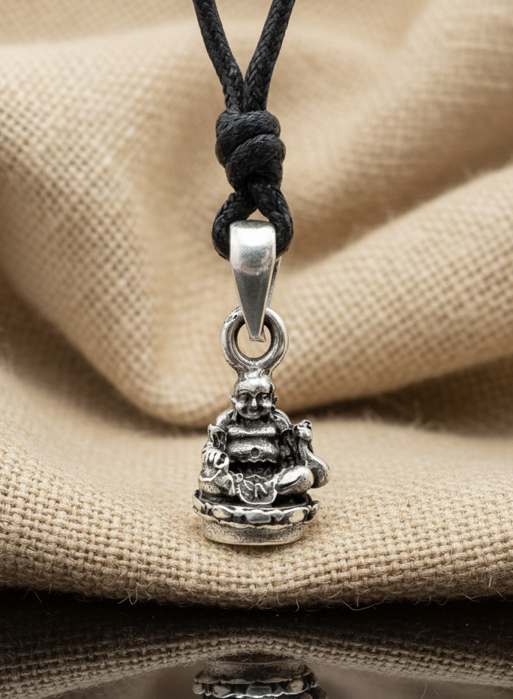 Happy Smile Buddha 92.5 Sterling Silver Brass Charm Necklace Pendant Jewelry